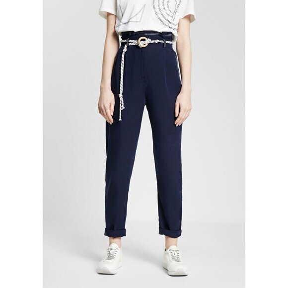 Desigual Baggy Trouser Pants Navy Coastal Preppy Cord Belt Small - Picture 3 of 9